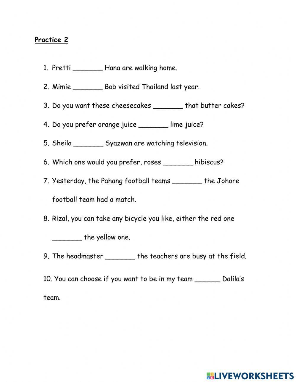 English Conjunction And Worksheet 1 Grade 3