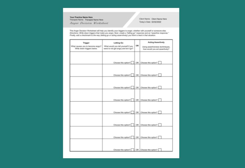 anger as a drug worksheet