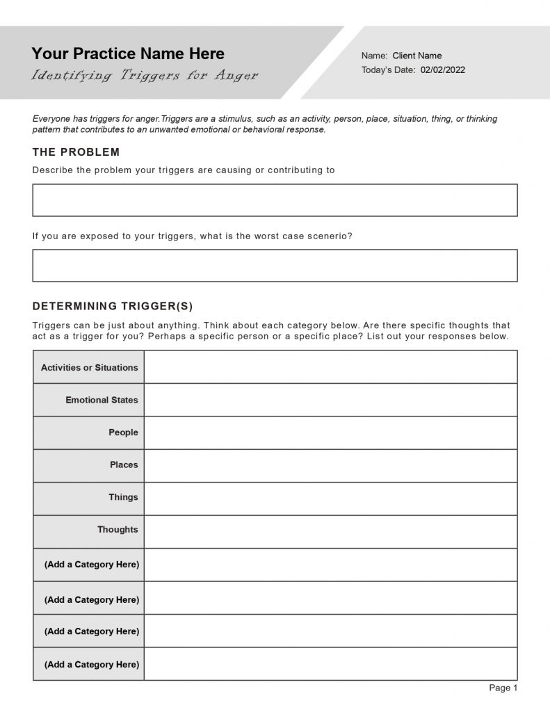 anger as a drug worksheet