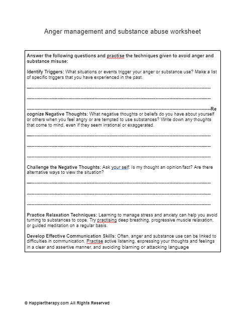 anger as a drug worksheet