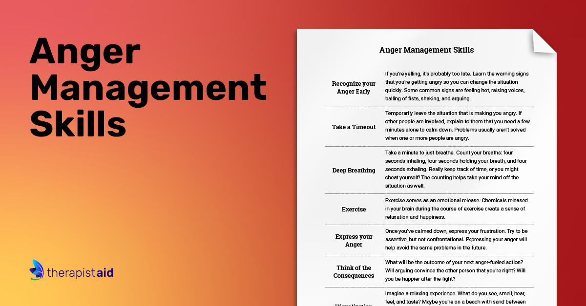 Anger Management Skills | Worksheet | Therapist Aid