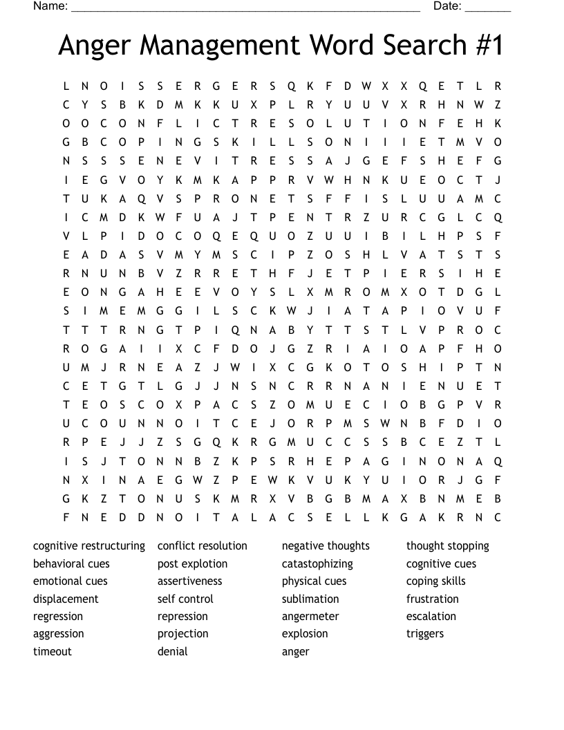 Anger Management Crossword WordMint Worksheets Library Anger Management Crossword WordMint Worksheets Library