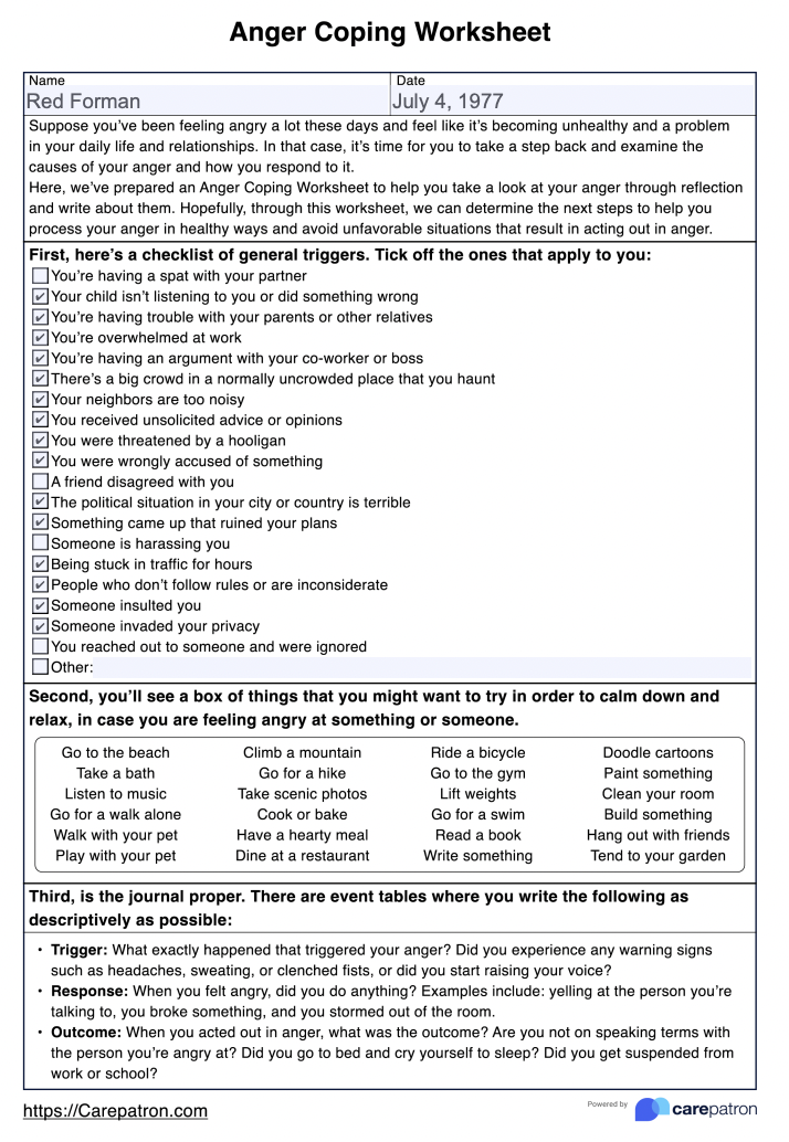 anger management for kids worksheet