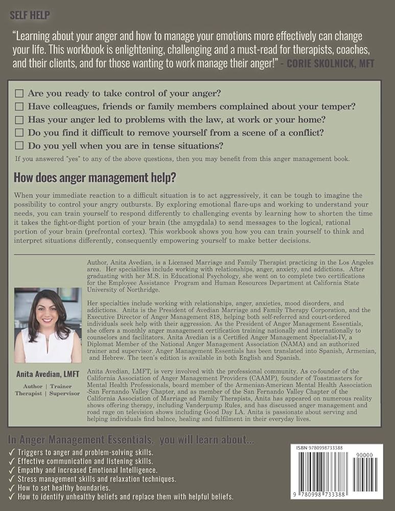 Amazon.com: Anger Management Essentials: A Workbook for People to Manage  their Aggression: 9780998733388: Avedian LMFT, Anita: Books