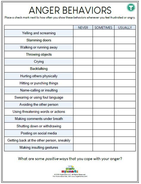 anger management worksheet in spani