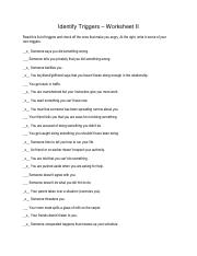 Anger Triggers Worksheet #2.pdf - Identify Triggers Worksheet II ...