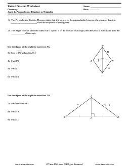 Worksheet: Properties of Perpendicular &  Angle Bisectors ...