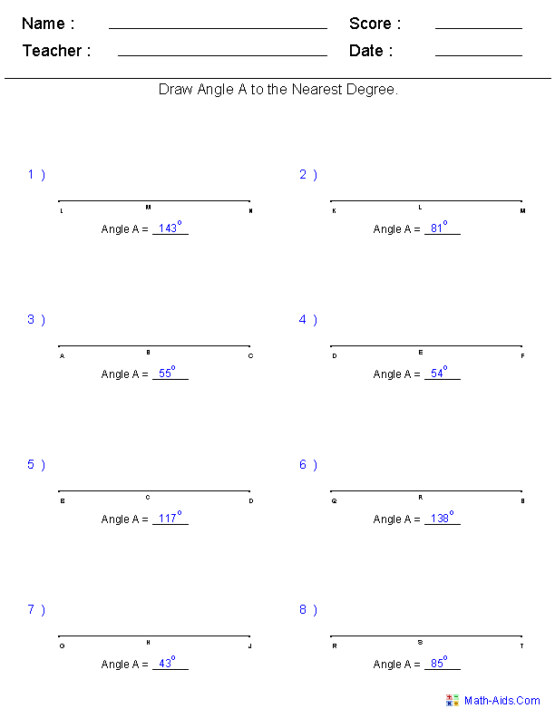 Geometry Worksheets | Angles Worksheets