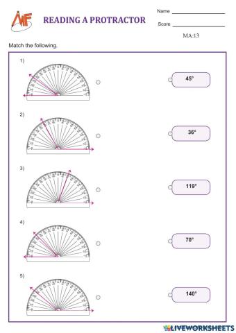 Measuring Angles using a protractor interactive worksheet | Live ...