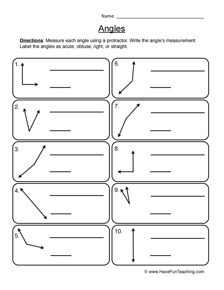 Angles Measuring Worksheet  