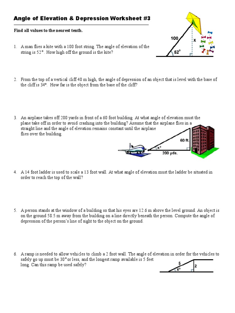 angle of depression worksheet