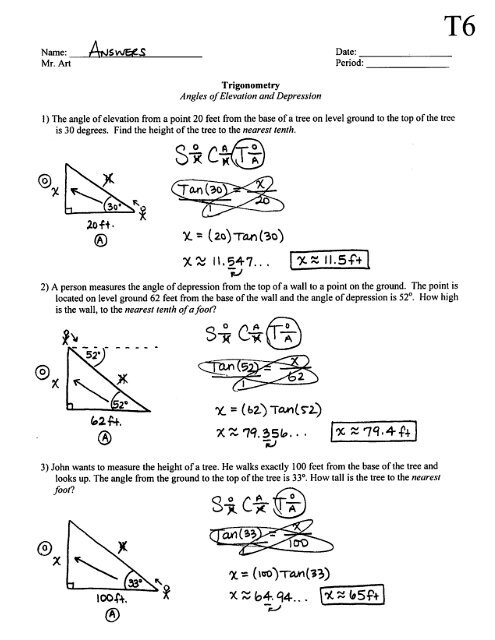 angle of depression worksheet