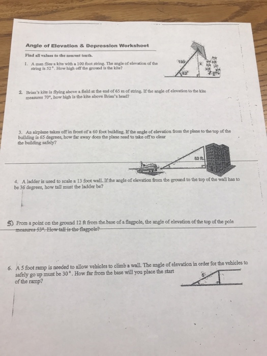 Solved Angle of Elevation &  Depression Worksheet Find all | Chegg.com