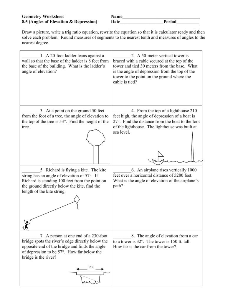 angle of depression worksheet