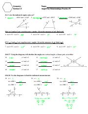 angle pair relationships practice worksheet answers