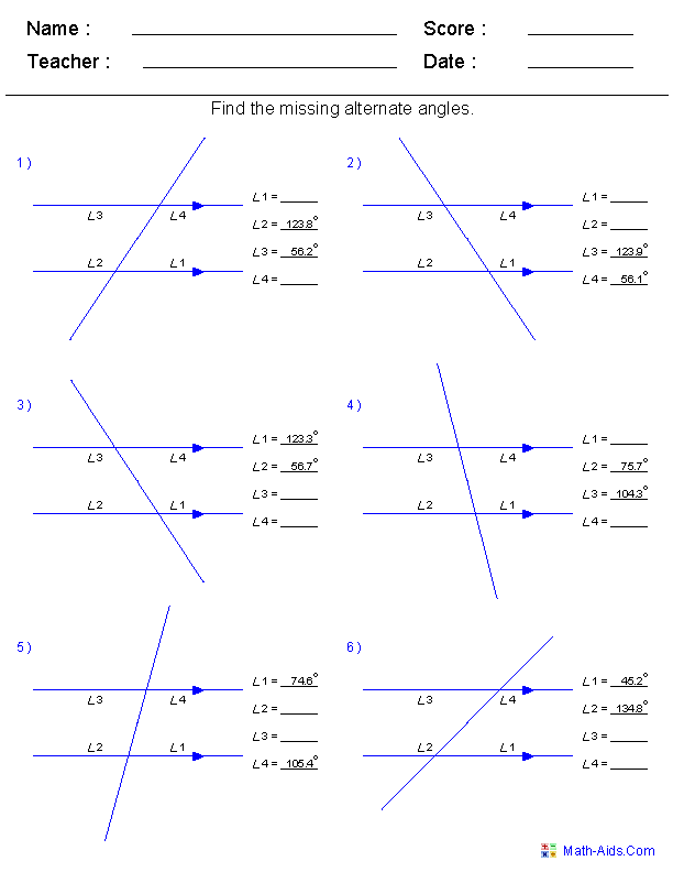 Geometry Worksheets | Angles Worksheets