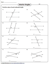 Angles Formed by a Transversal Worksheets
