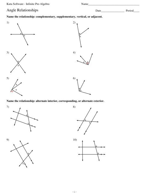 Angle Relationships - Kuta Software
