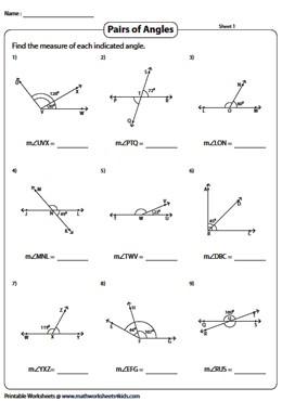 Pairs of Angles Worksheets