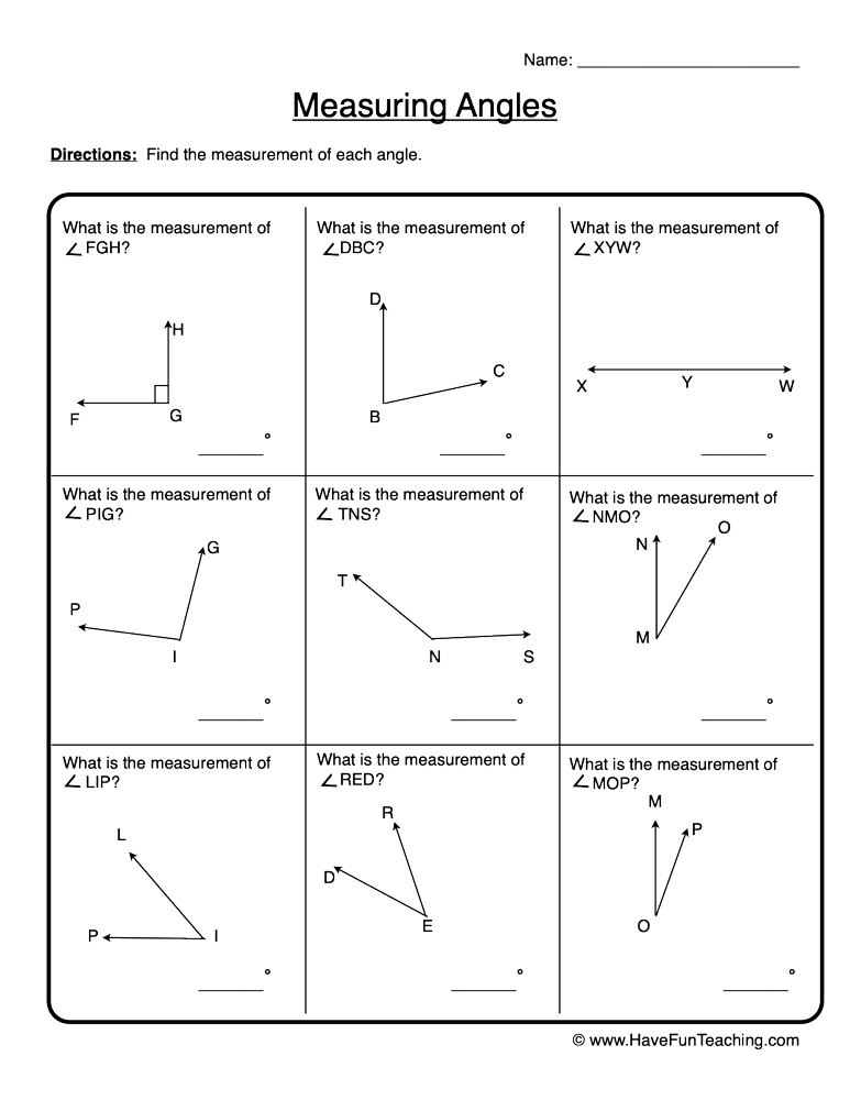 Measuring Angles Worksheet  