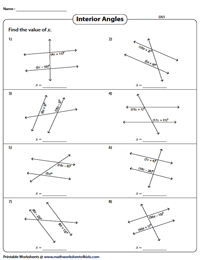 Angles Formed by a Transversal Worksheets