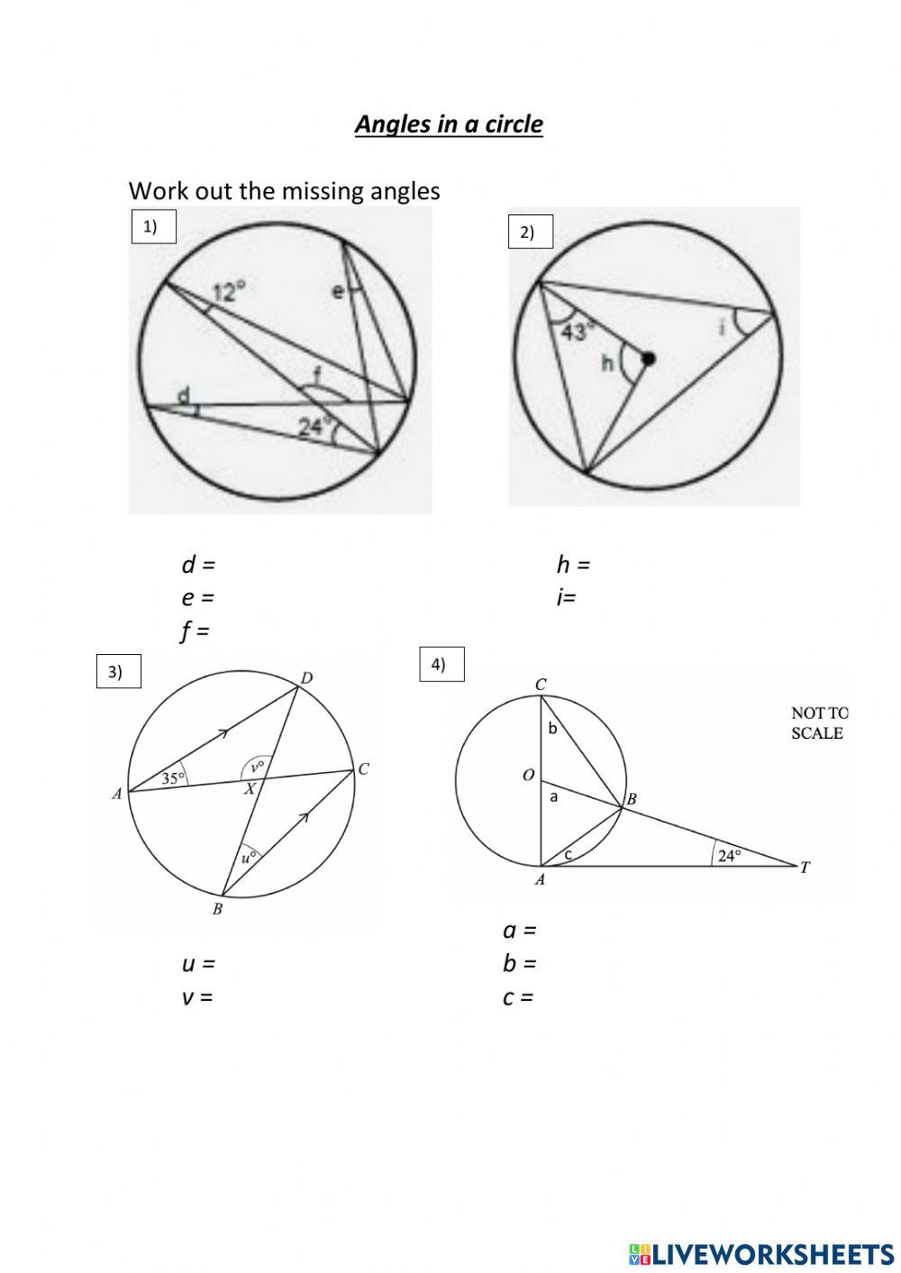 Angles in a circle worksheet  