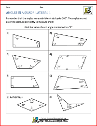 angles in a quadrilateral worksheet