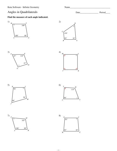 angles in quadrilaterals worksheet answers