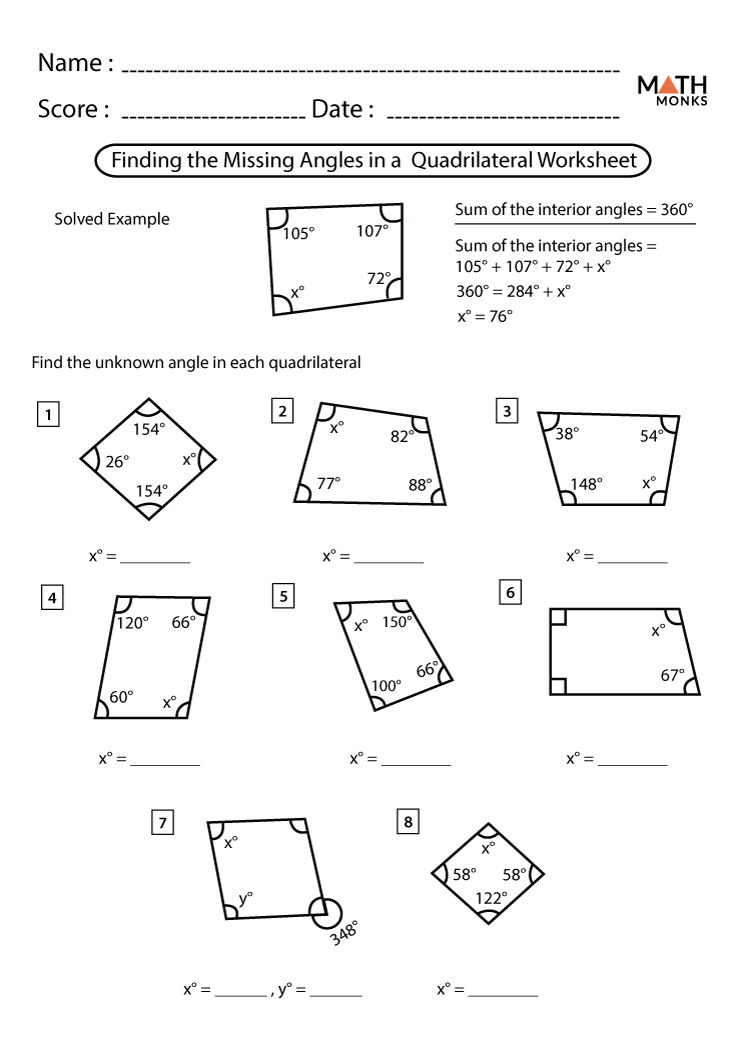 angles in quadrilaterals worksheet