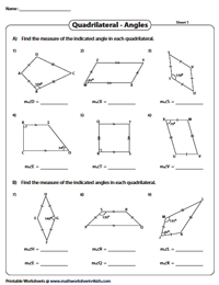 Angles in Quadrilaterals Worksheets