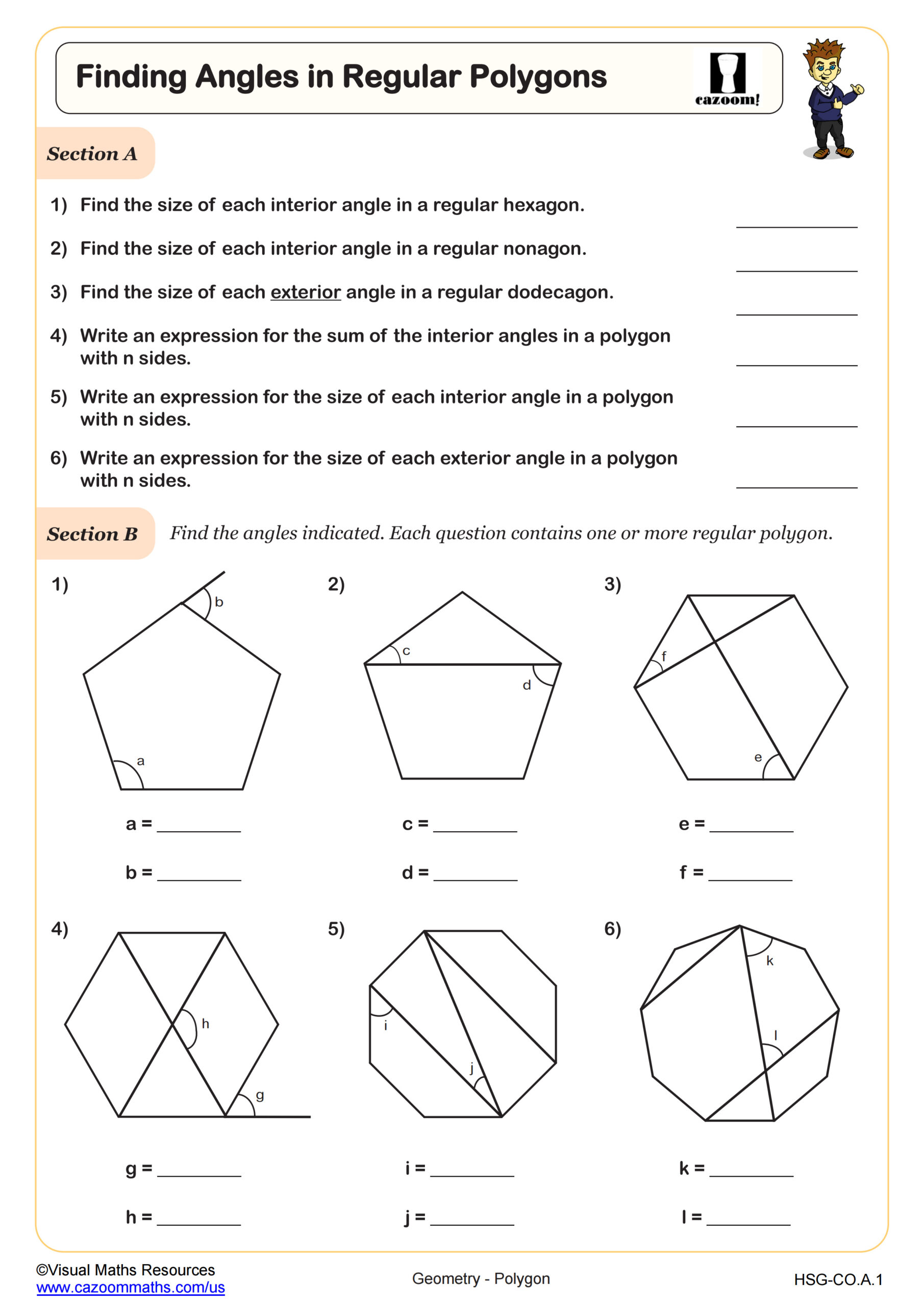 Finding Angles in Regular Polygons Worksheet | Geometry PDF Worksheets
