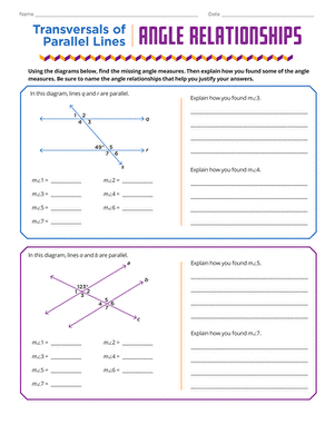 Transversals of Parallel Lines: Angle Relationships | Worksheet ...