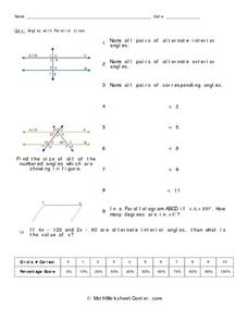 Parallel Lines Transversal Lesson Plans &  Worksheets