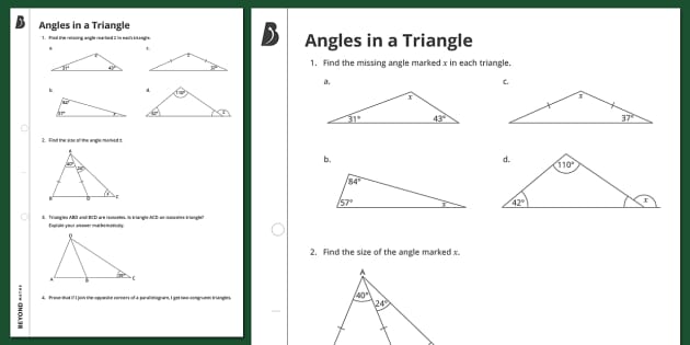 Angles in a Triangle Worksheet | KS3/KS4 Maths | Beyond