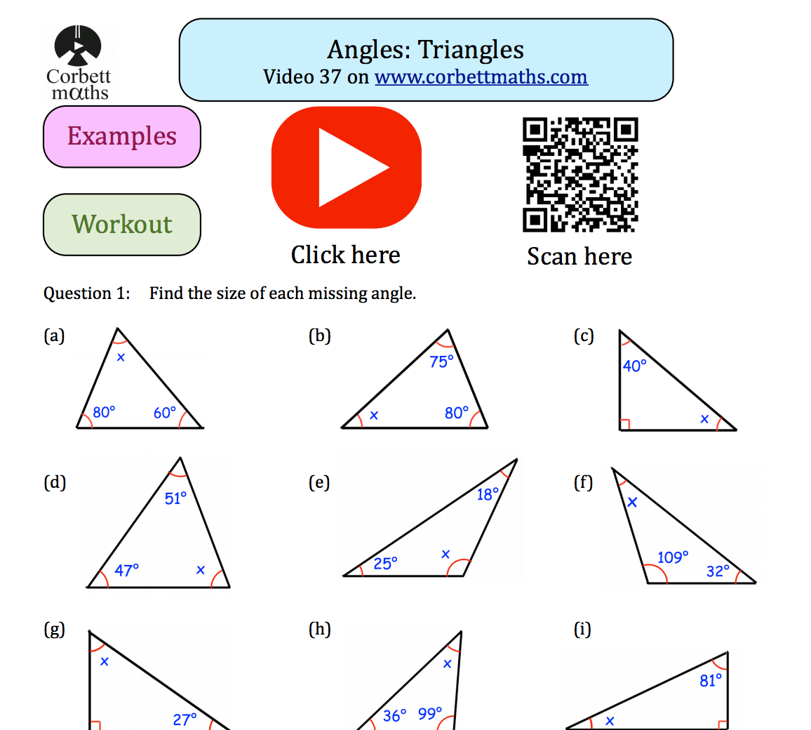 Angles in a Triangle Textbook Exercise - Corbettmaths
