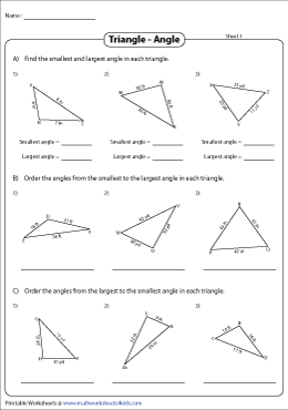 Ordering Sides and Angles of a Triangle Worksheets