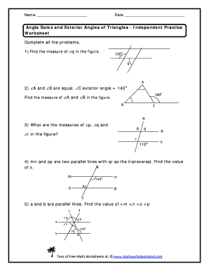 Angle Sums And Exterior Angles Of Triangles Independent Practice ...