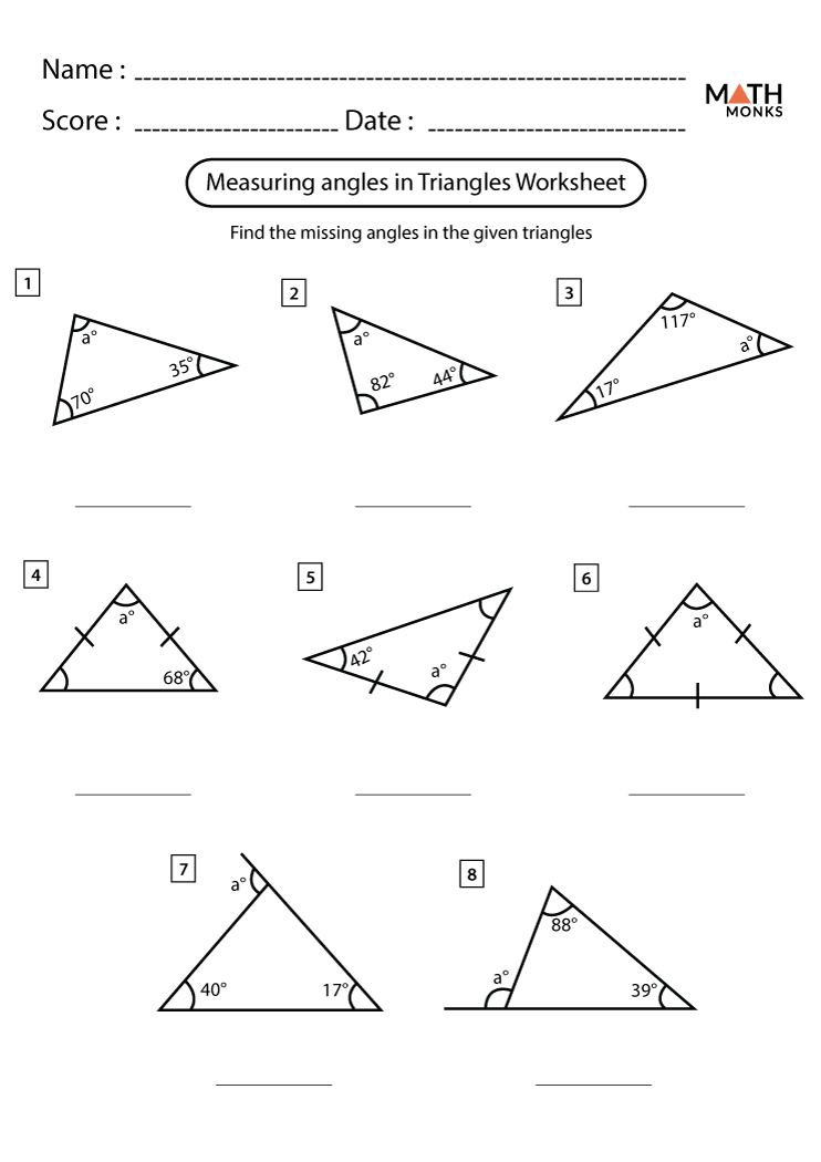 Angles in a Triangle Worksheets - Math Monks