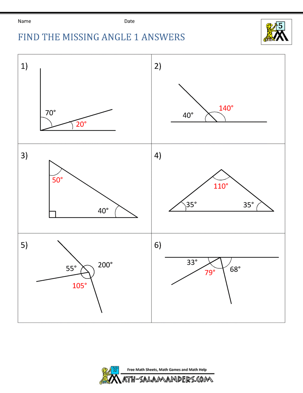 angles of a triangle worksheet answers