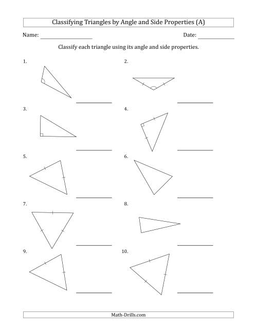 Classifying Triangles by Angle and Side Properties (Marks Included ...
