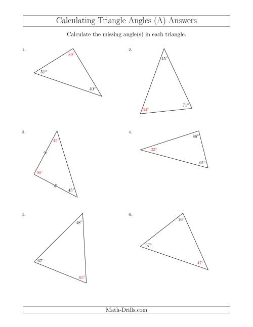 angles of a triangle worksheet answers