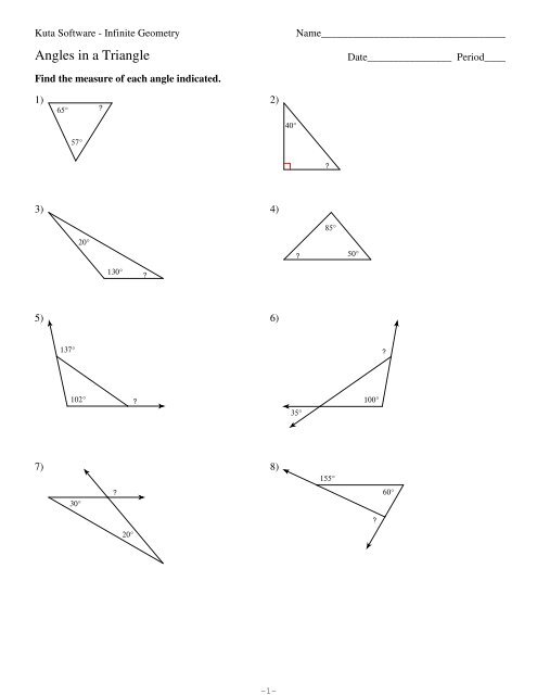 angles of a triangle worksheet answers