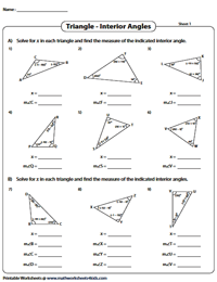 Angle Sum Property and Exterior Angle Theorem | Triangle Worksheets