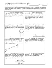 4.3 Worksheet (Angles of Elevation &  Depression) | Lecture notes ...