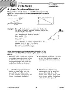 Angles of Elevation and Depression Worksheet for 10th Grade ...