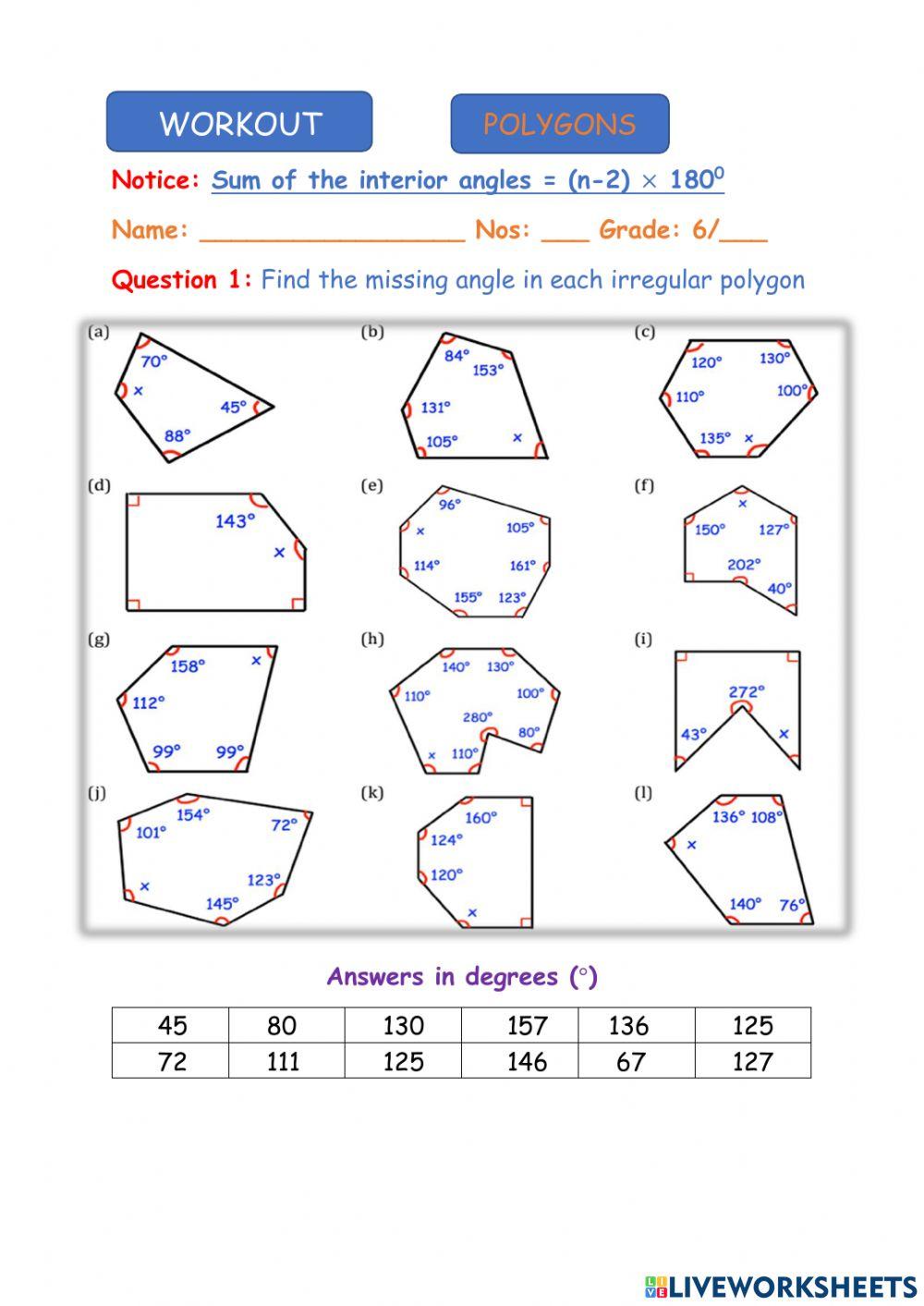 angles of polygon worksheet 8 answer key