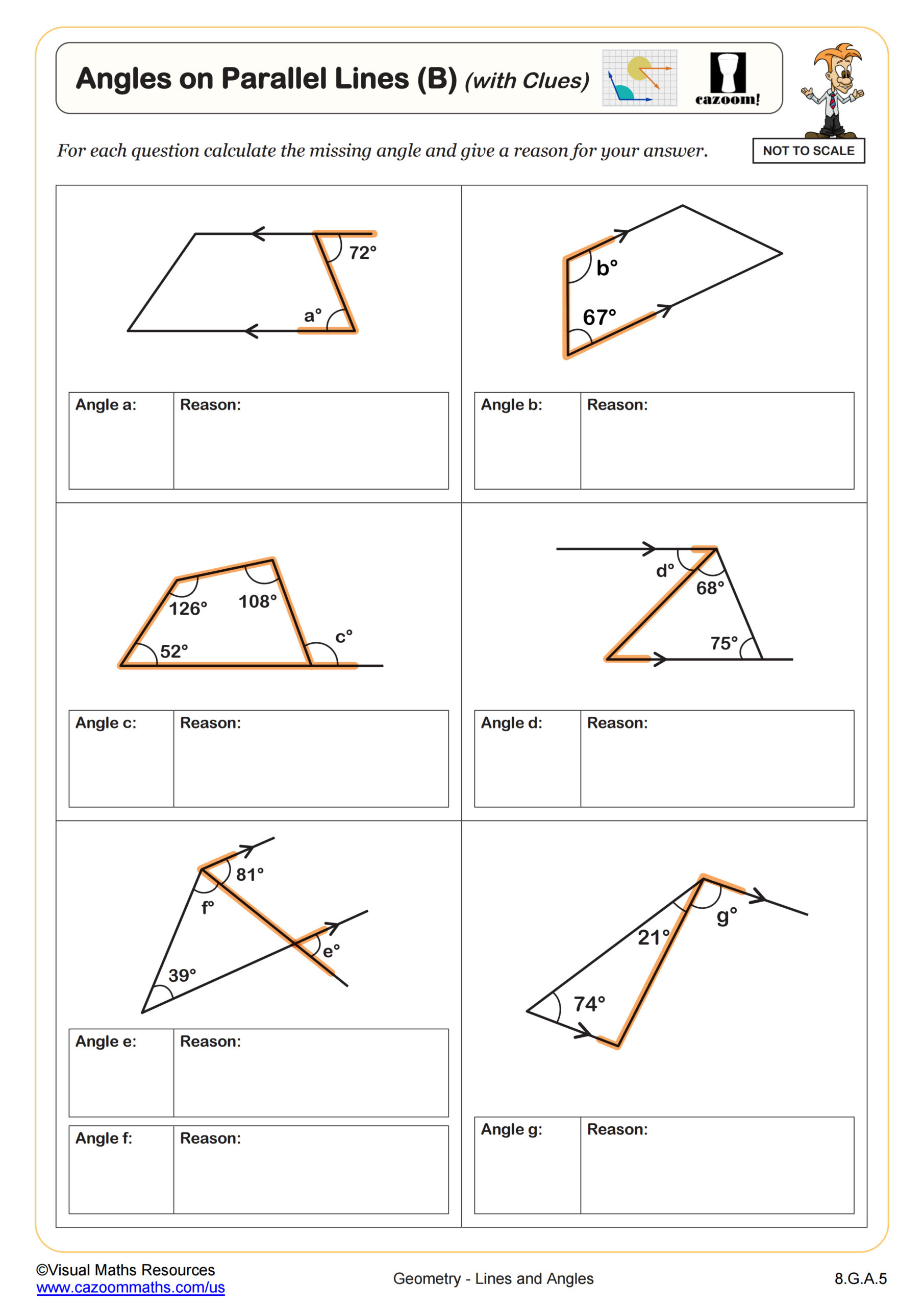 Calculating Angles on Parallel Lines with Transversals (B) (with ...