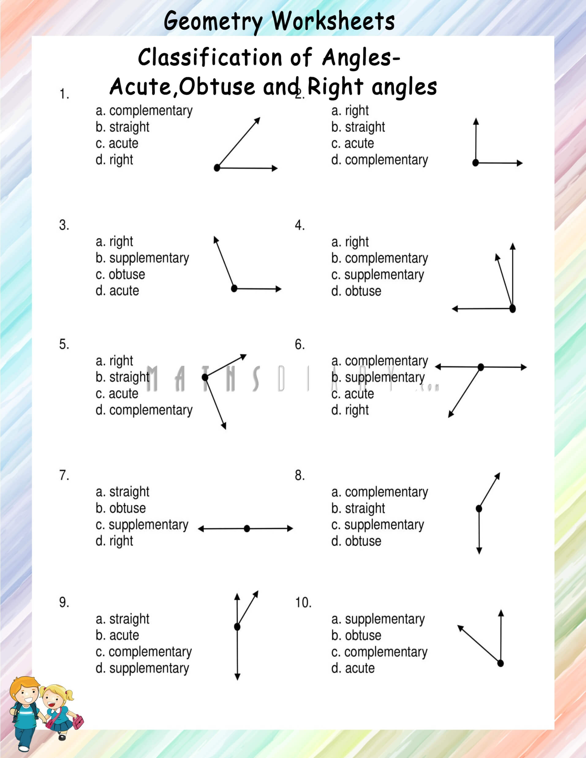 Classification of angles worksheets - Math Worksheets - MathsDiary.com