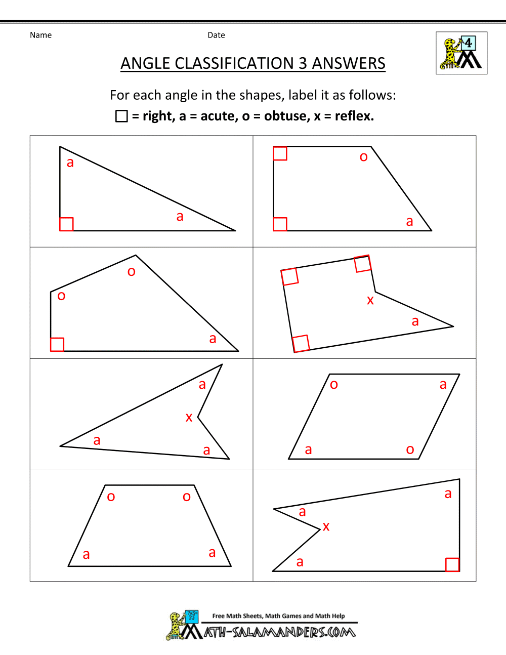 angles worksheet for 4th grade