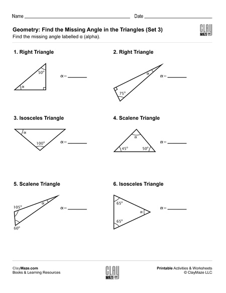 Geometry: Find the Missing Angle in the Triangle (Set 3 ...